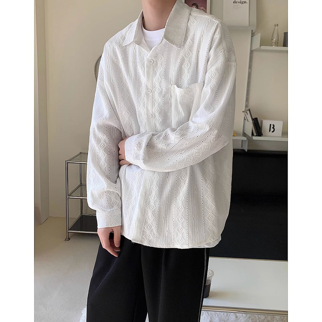 Langarmshirt aus Jacquard, weiss-braun – Bild 4 | LuxeStyle
