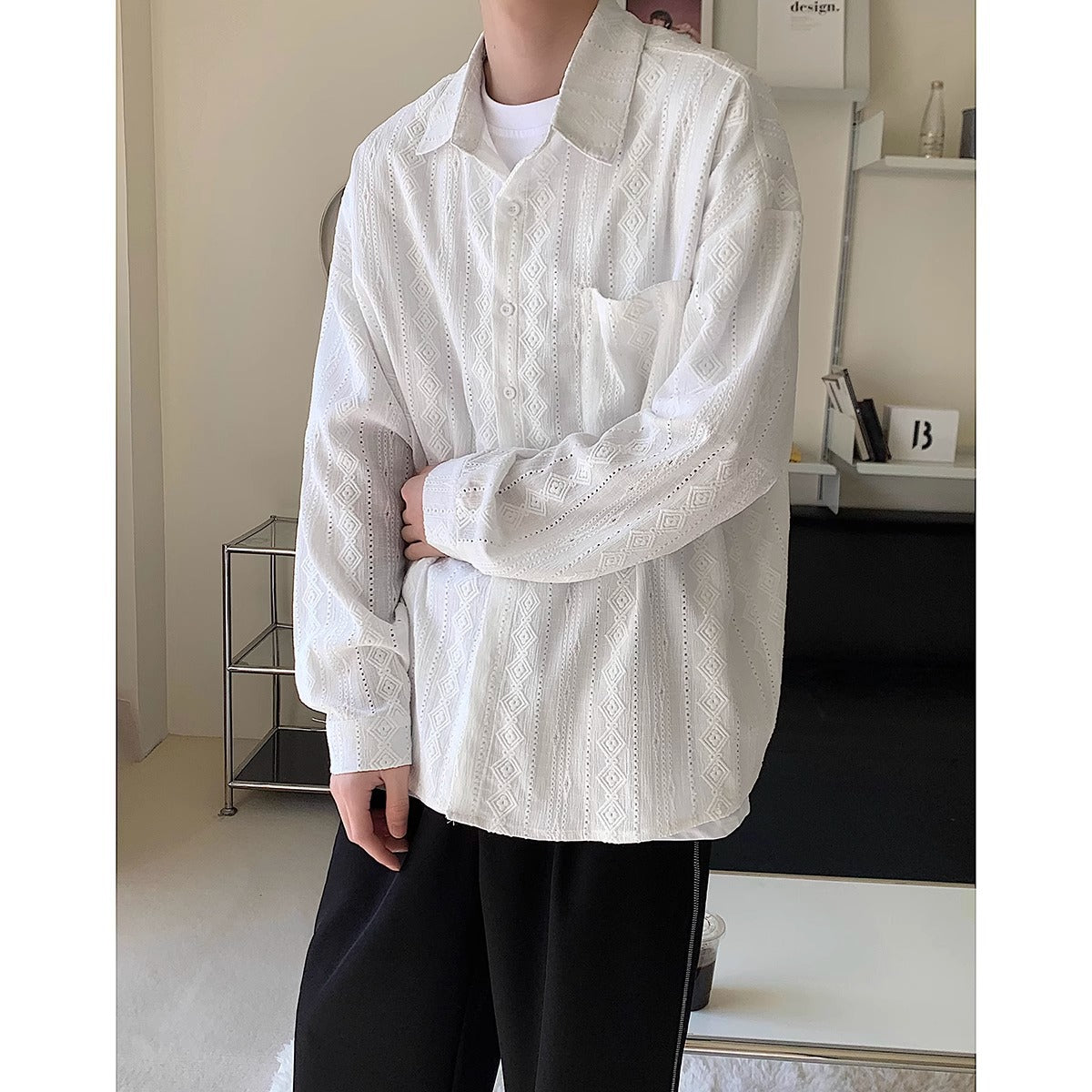 Langarmshirt aus Jacquard, weiss-braun – Bild 4 | LuxeStyle