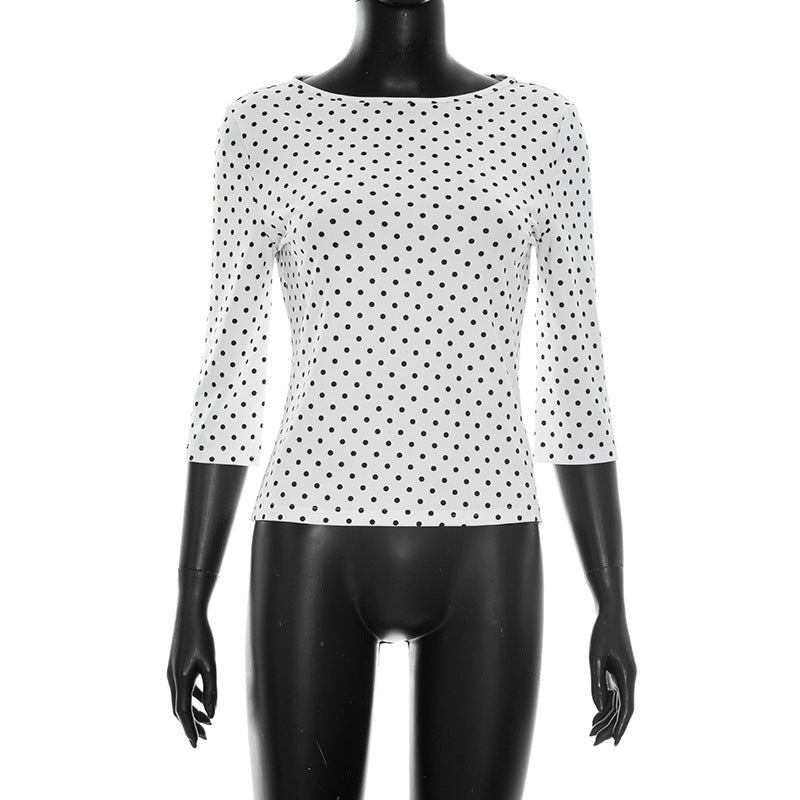 Damen-Top mit Rundhals und Polka-Dots