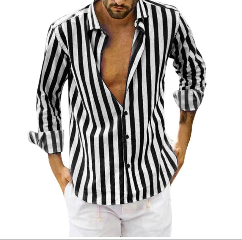 Gestreiftes Langarmhemd mit Revers – Bild 11 | LuxeStyle