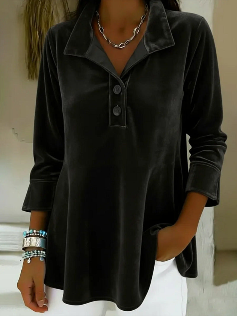 Elegantes Samt-Top mit Stehkragen für Damen