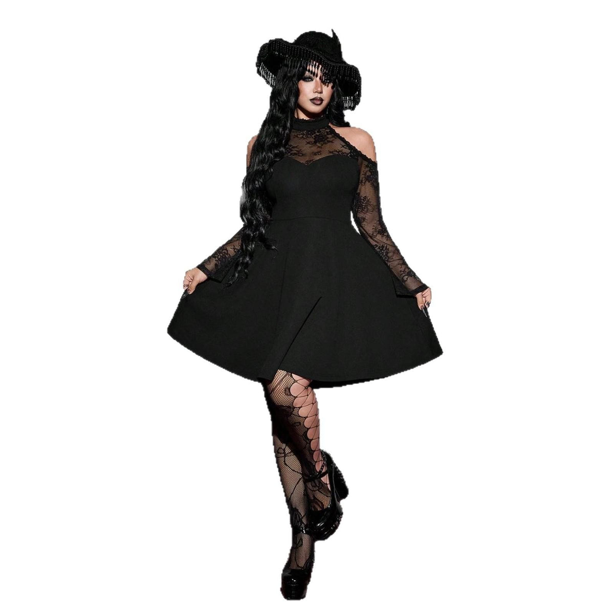 Damen Gothic Off-Shoulder Spitzenkleid | LuxeStyle