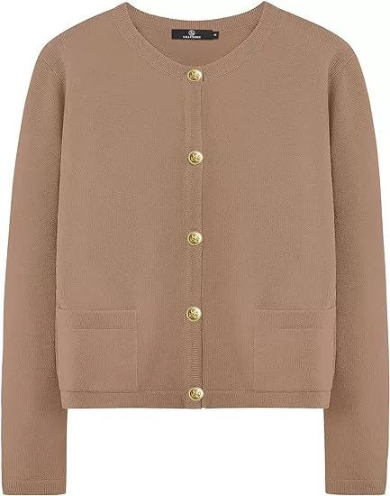 Rundhals-Cardigan mit Goldknöpfen – Ansicht 5