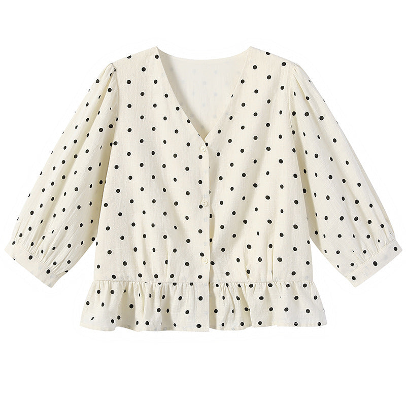 V-Ausschnitt Bluse mit Polka Dots