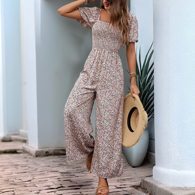 Geblümter Jumpsuit mit Puffärmeln