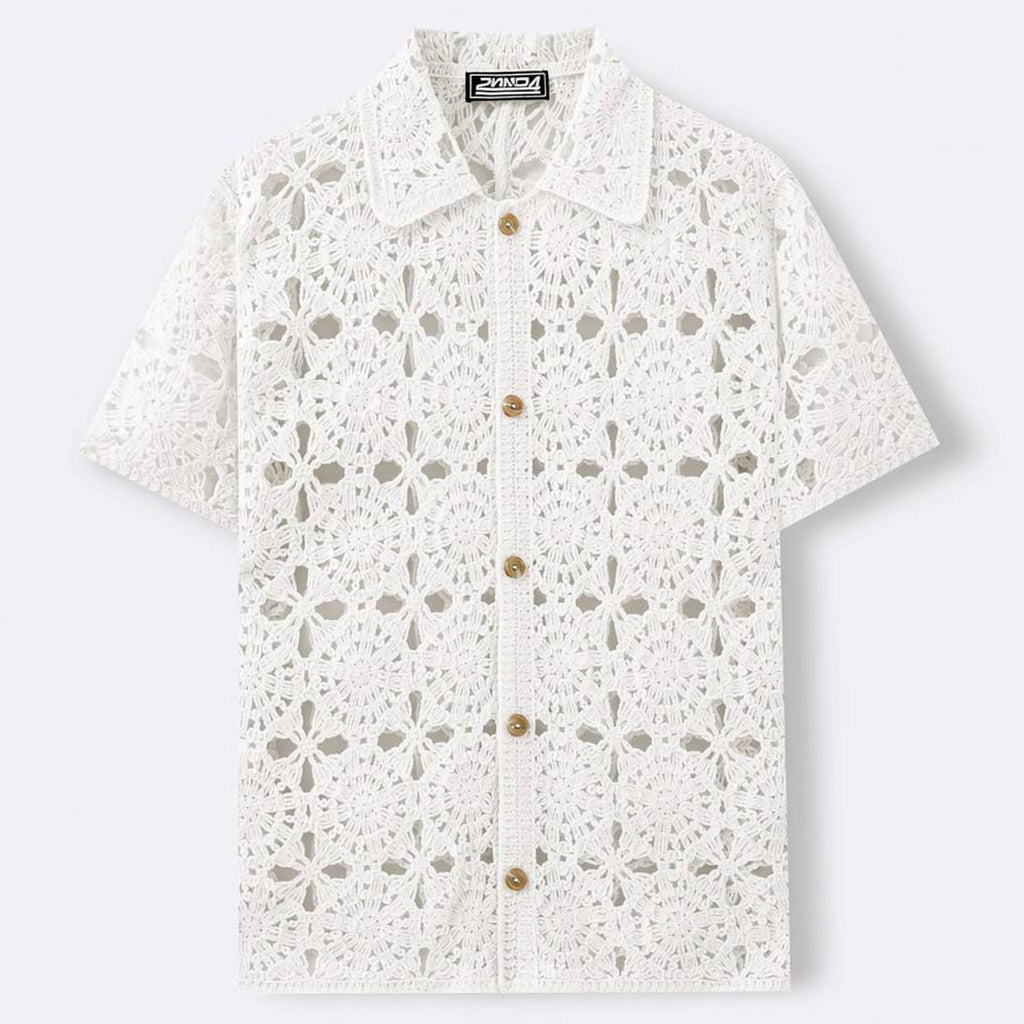 Herren Sommer Kurzarm-Crochet-Shirt