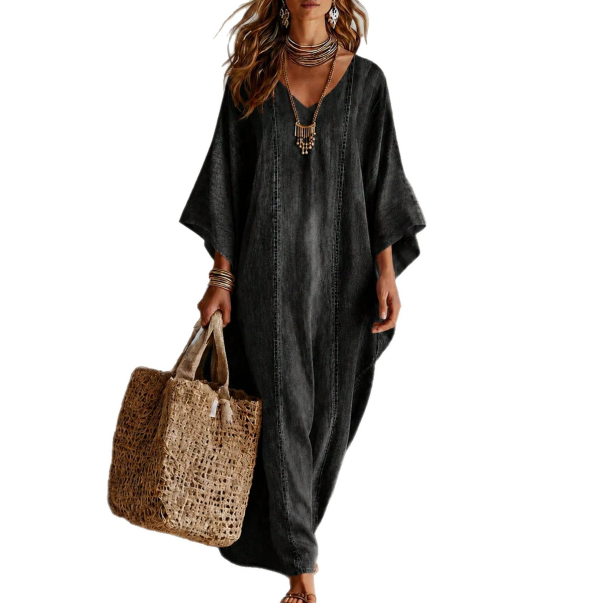 Weitläufiger Damen-Kleid mit Batwing-Ärmeln – Bild 6 | LuxeStyle