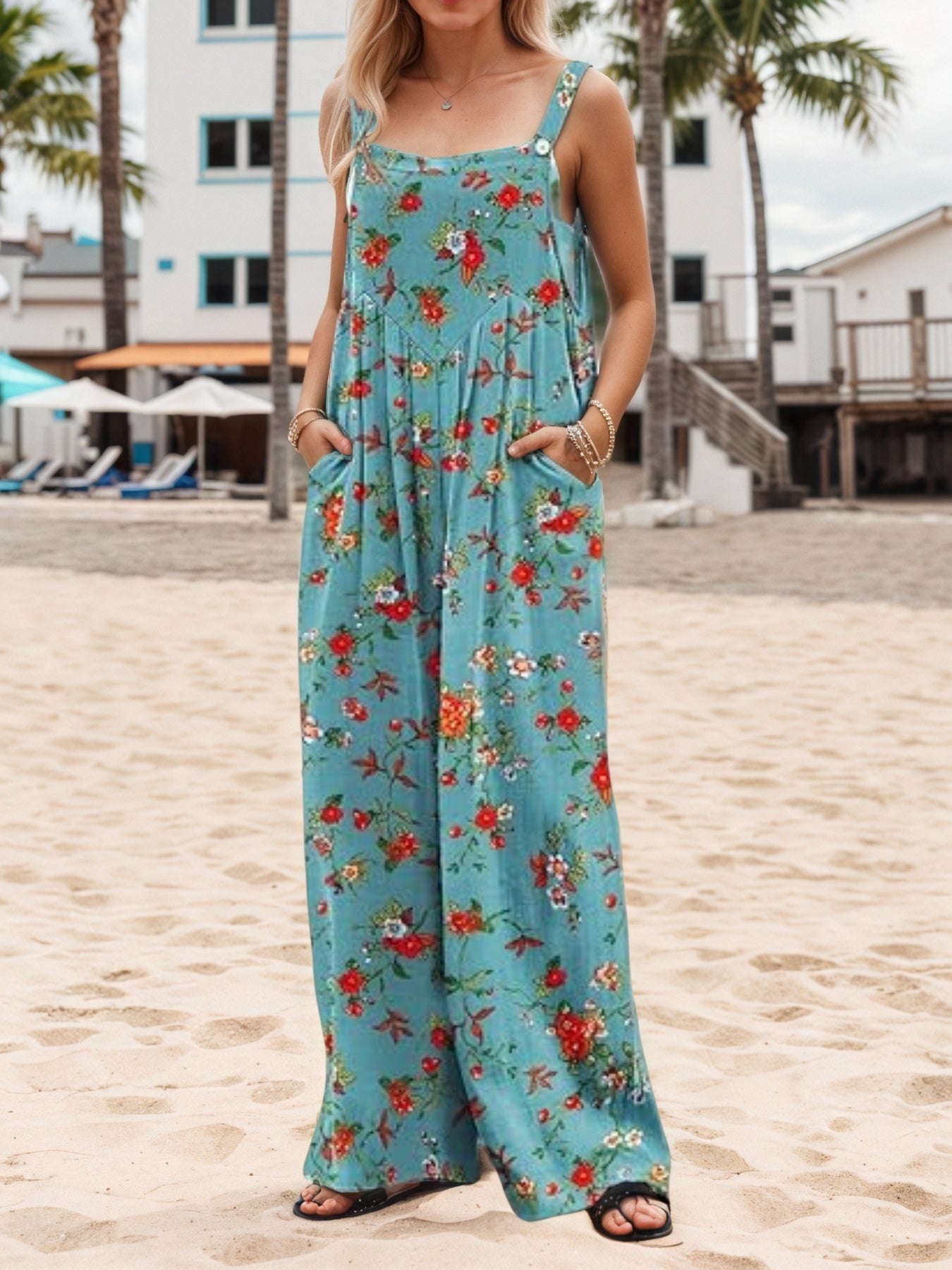 Sommerlicher Overall mit weitem Bein und Blumenmuster