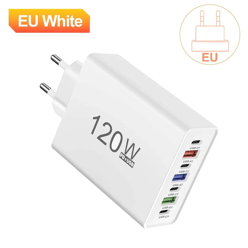 USB-C Ladegerät, 120W, Multi-Port, Schnellladefunktion
