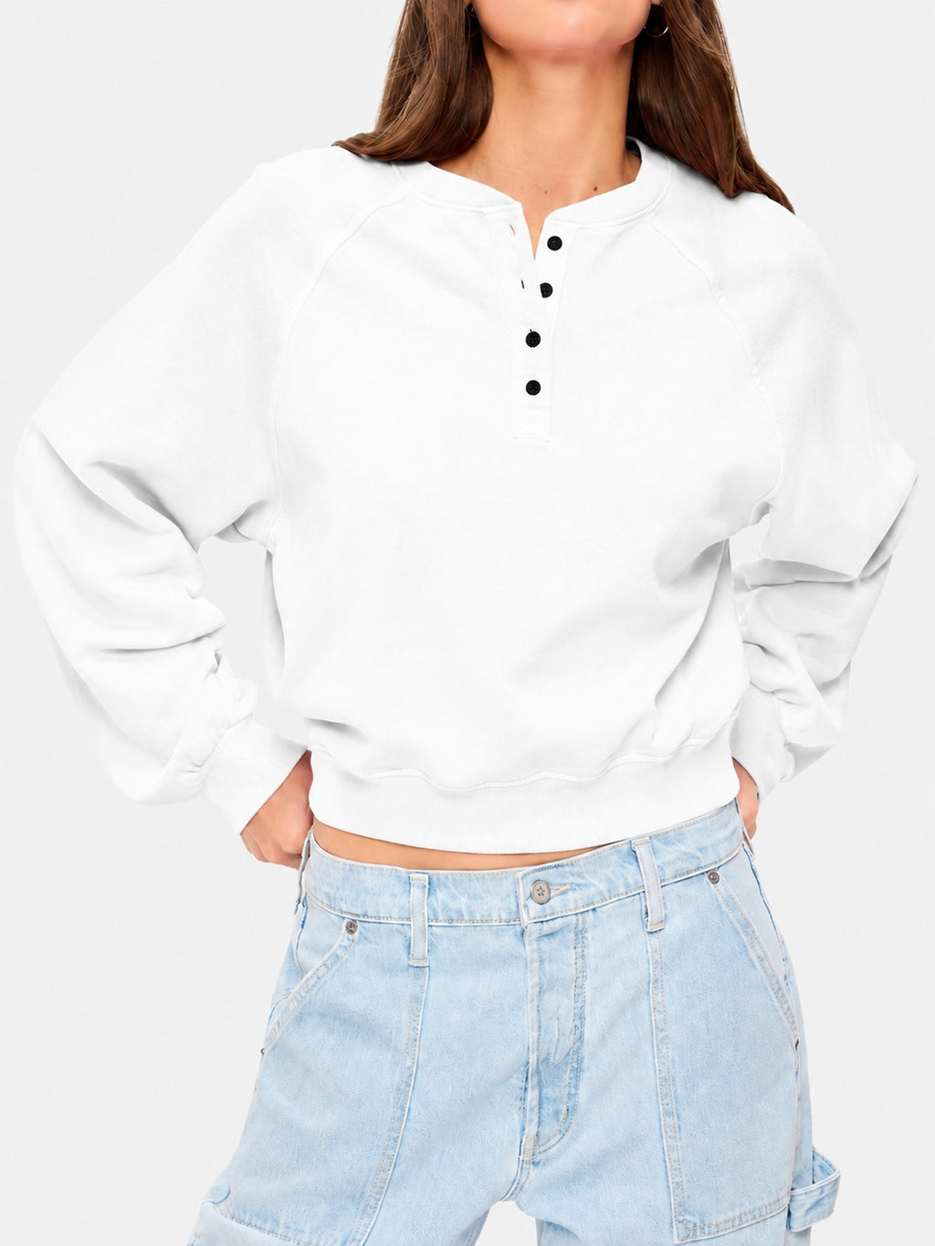 Cropped Sweatshirt mit Knöpfen