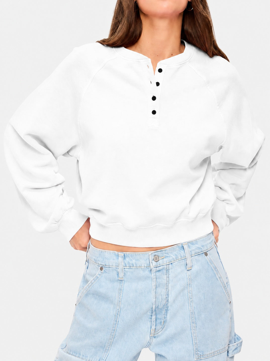 Cropped Sweatshirt mit Knöpfen
