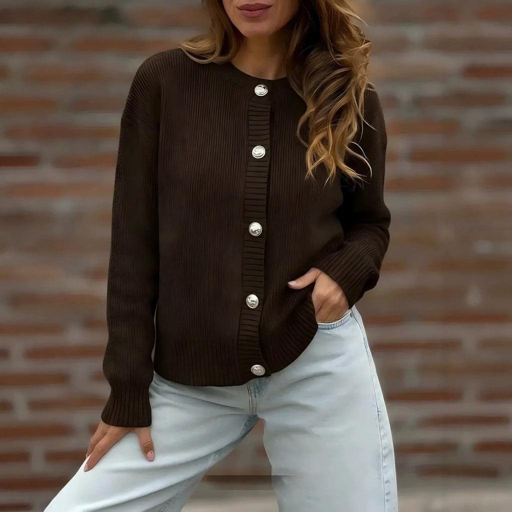 Damen Strickjacke mit Knopfleiste und langen Ärmeln
