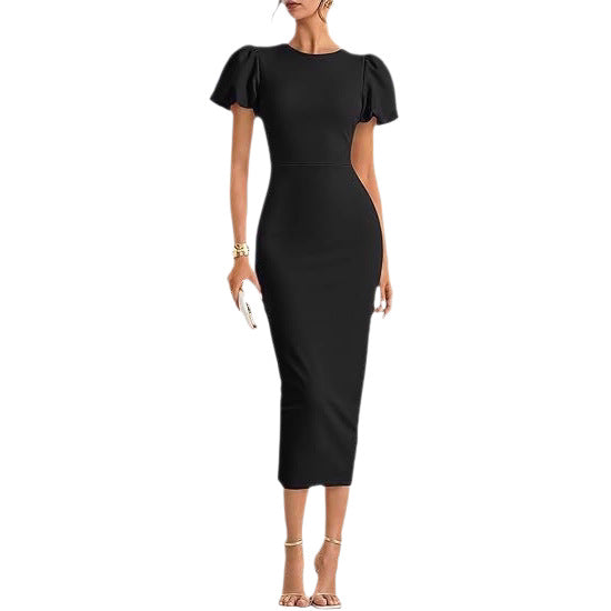 Puffärmel Slim Fit Sheath Kleid Elegant Midi