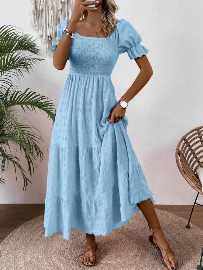 Quadratische Ausschnitt Taille-geknöpft Elegante Kurzarm-Dress – Bild 5 | LuxeStyle