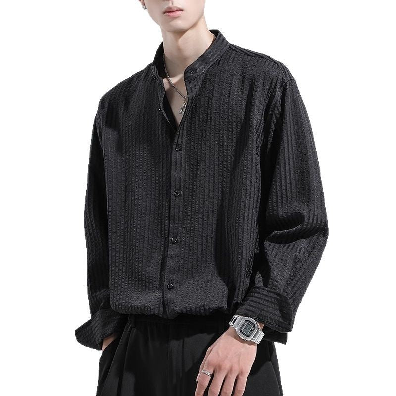 Herren Seersucker Langarmhemd Schwarz – Bild 5 | LuxeStyle