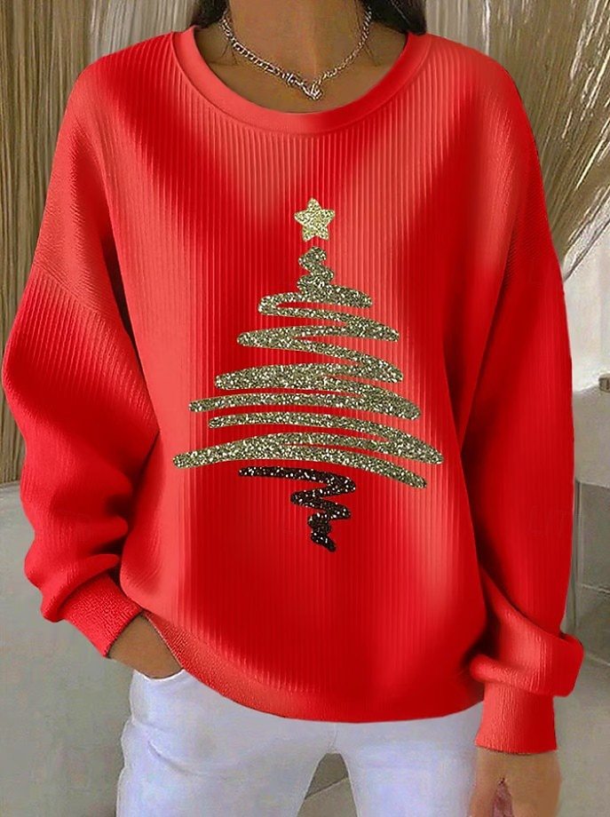 Damen Cord Hoodie mit 3D Weihnachtsbaum-Print
