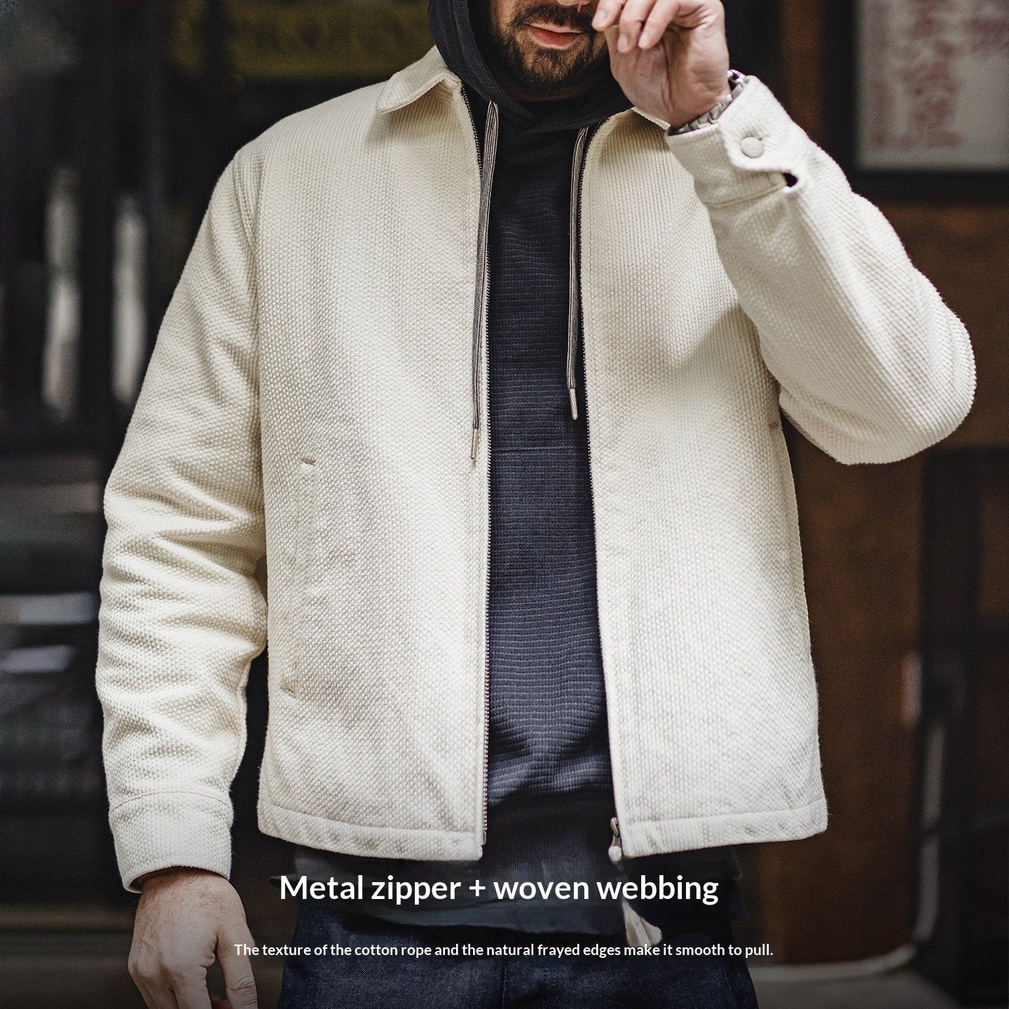 Herren Canvas-Jacke, rohweiss