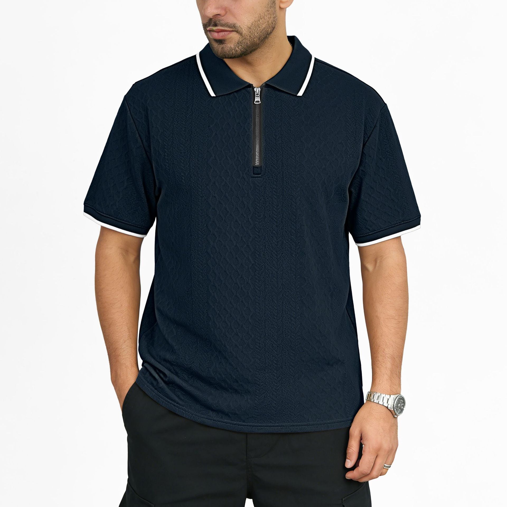 Herren Jacquard Polo-Shirt mit Reissverschluss