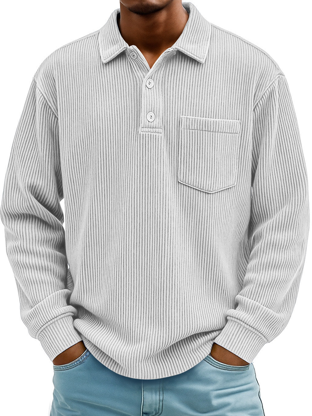 Herren Cord-Polohemd Langarm Gestreift – Bild 6 | LuxeStyle