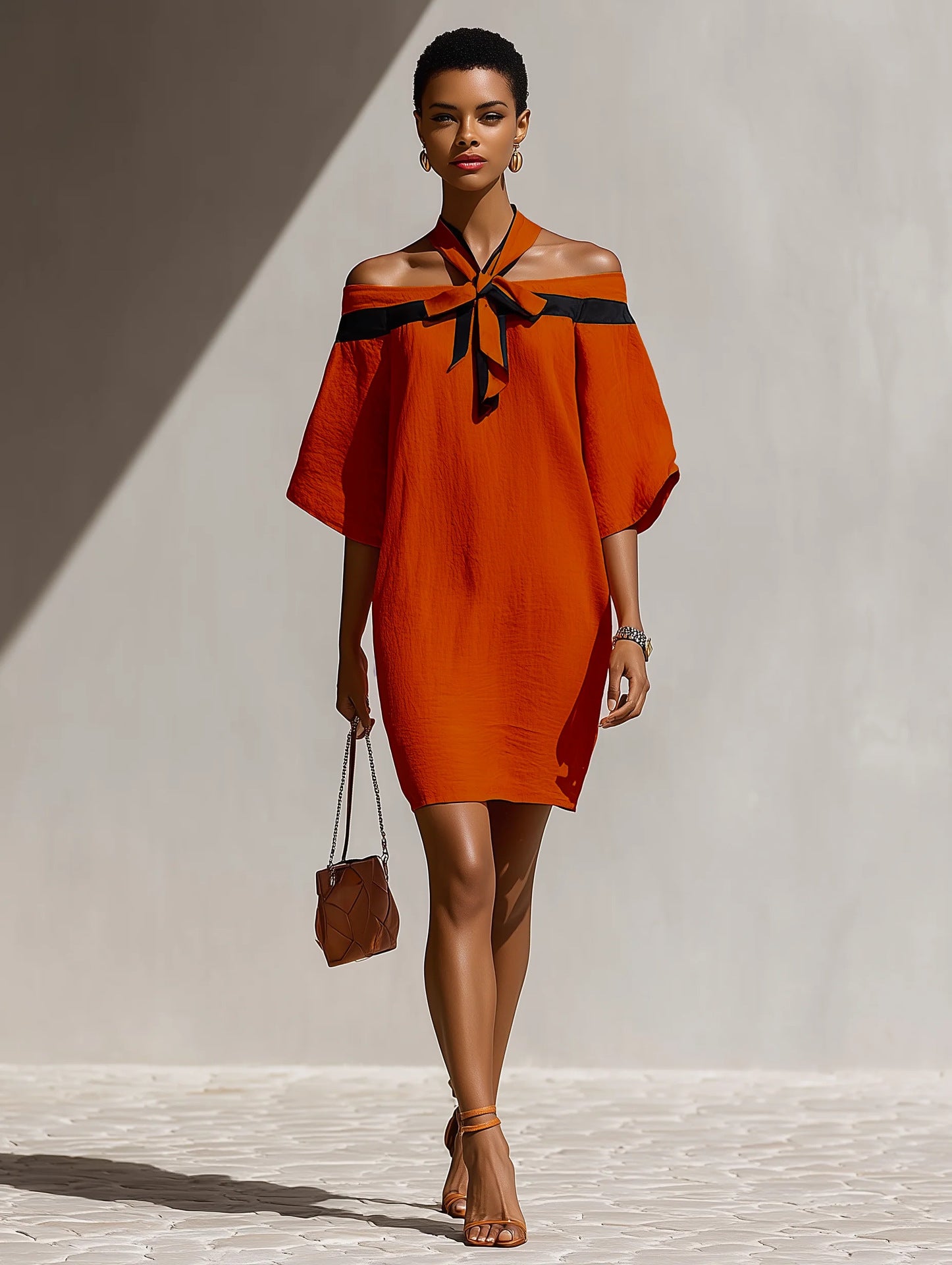 Off-Shoulder A-Linien-Kleid mit Schleife