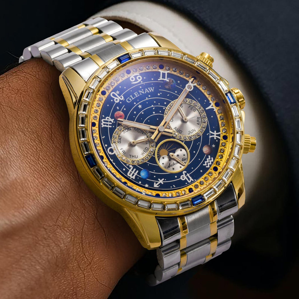 Herren Automatikuhr mit Strass-Akzenten | LuxeStyle