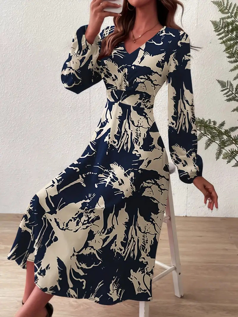 Elegantes V-Neck Maxikleid mit Print