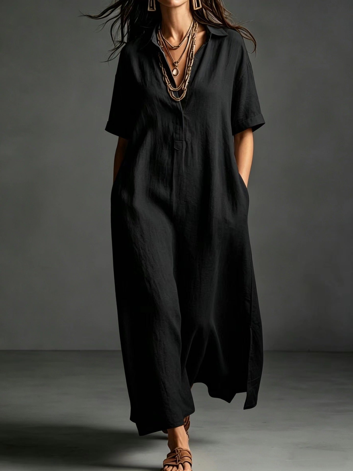 Elegantes knielanges Damen-Kleid mit Reverskragen