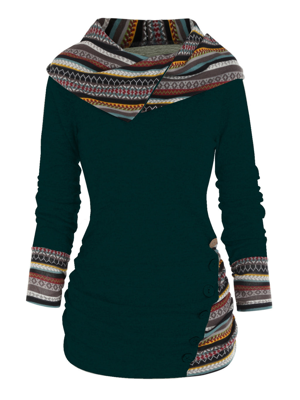 Strick-Hoodie mit Geometrie- und Streifenmuster