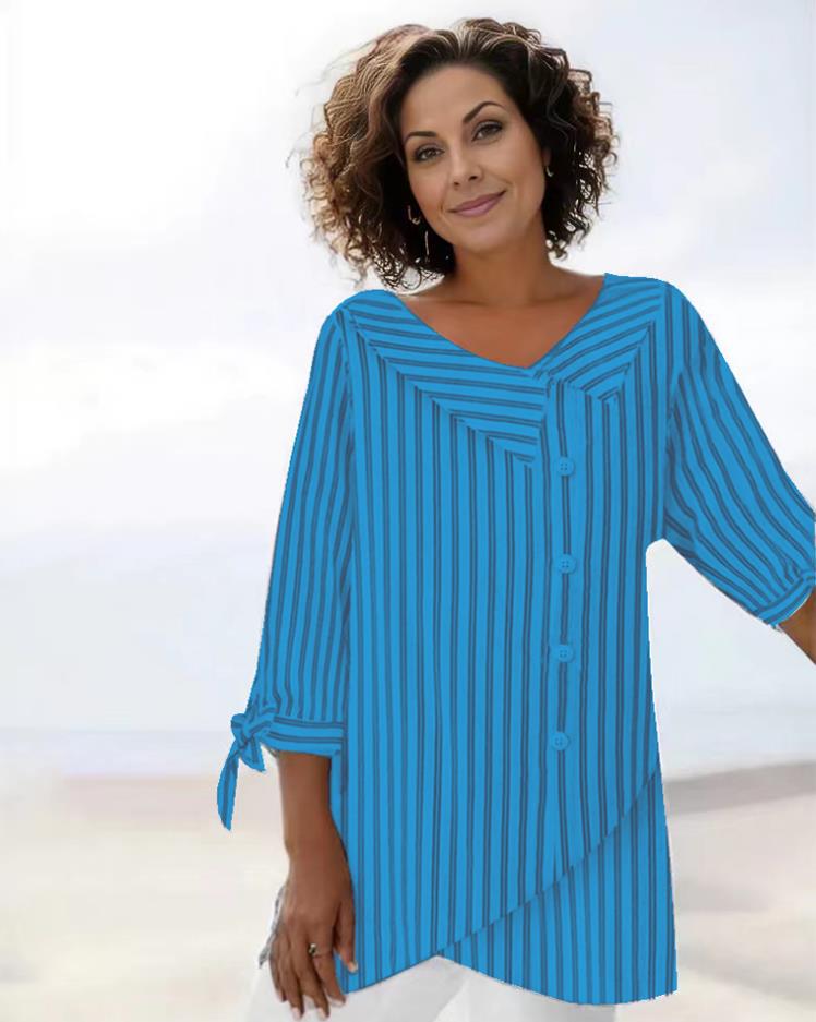 Gestreiftes V-Neck Top für Damen