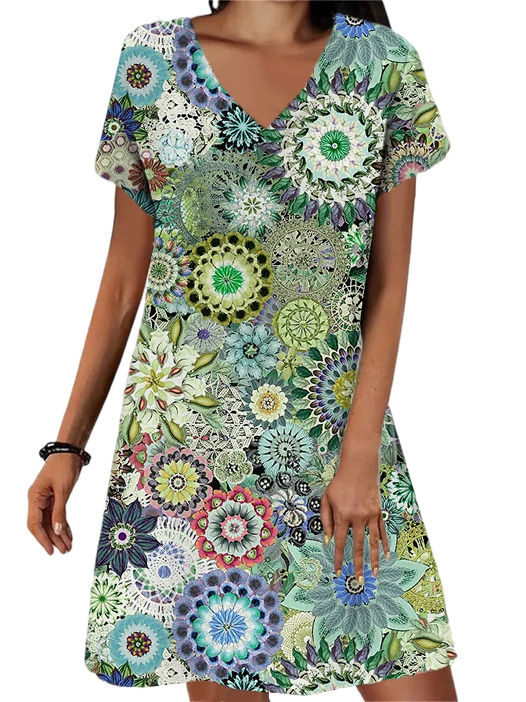 Damenkleid mit V-Ausschnitt und Blumendruck – Bild 2 | LuxeStyle