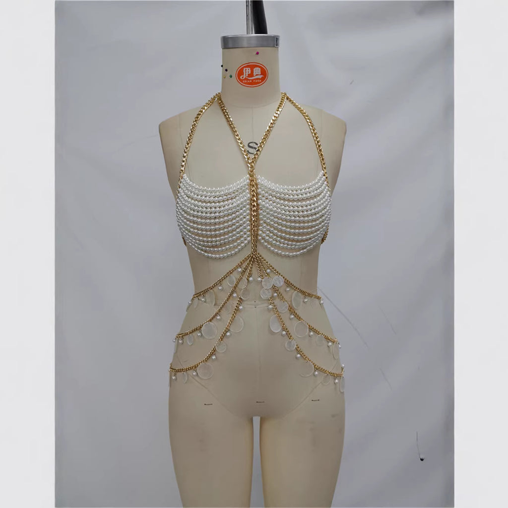 Perlen-Bodychain Neckholder-Top