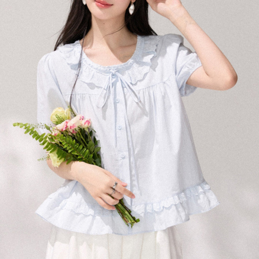 Elegante Bluse mit Puffärmeln und Rundhals