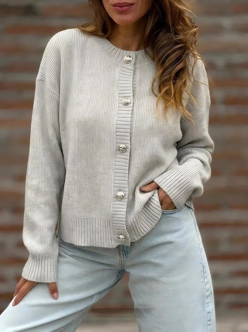Damen Strickjacke mit Knopfleiste und langen Ärmeln
