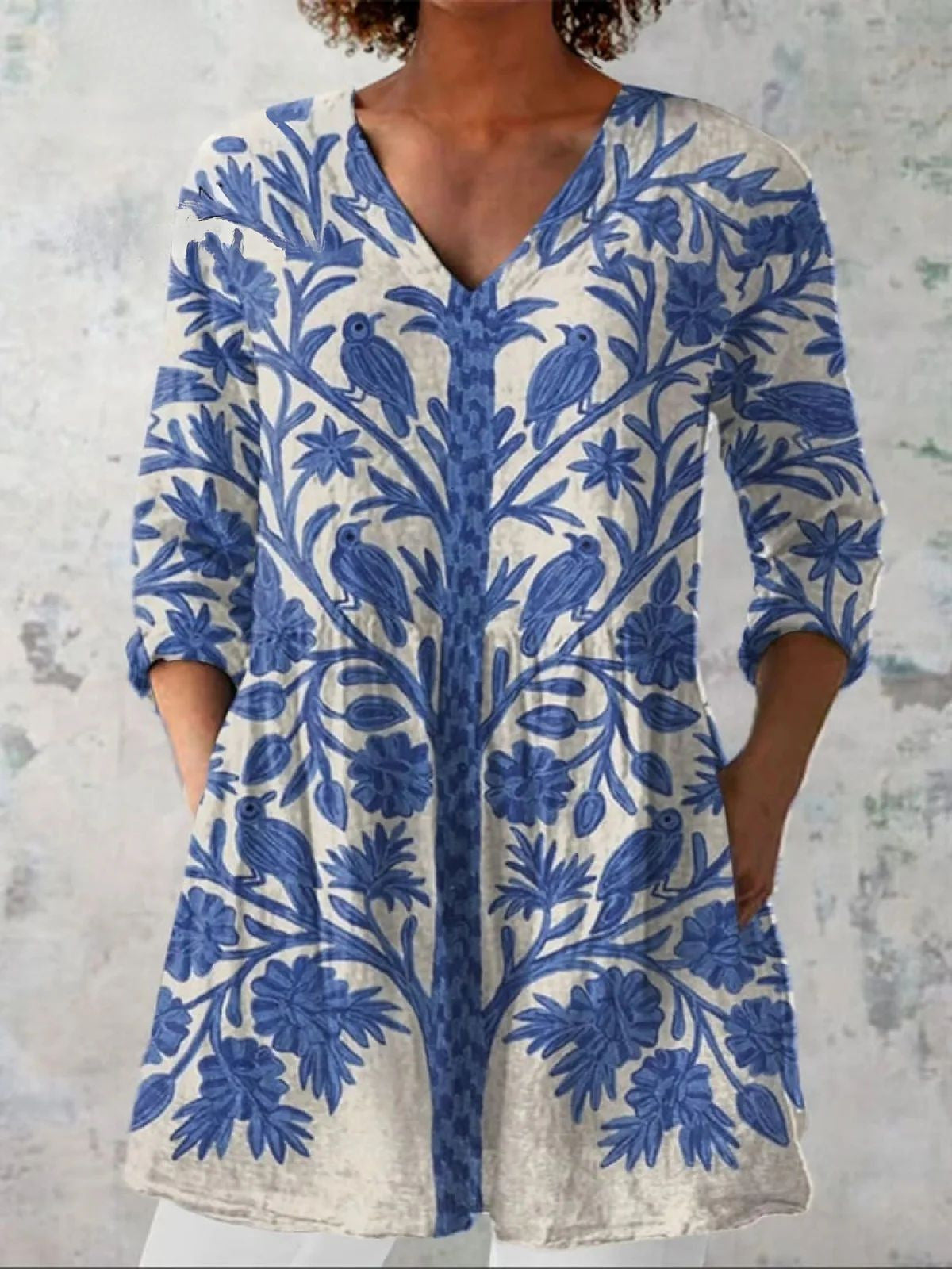 Blumen Midi-Kleid mit V-Ausschnitt – Bild 12 | LuxeStyle