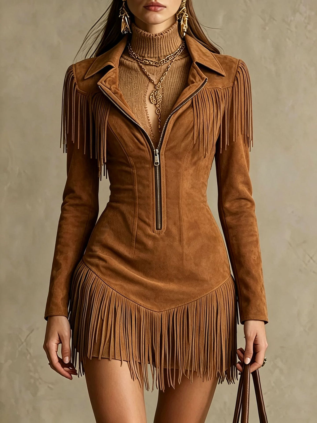Fringe-Dress mit tiefem V-Ausschnitt