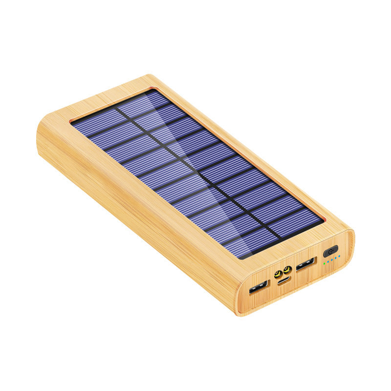Solar Powerbank Holzmaserung mit LED-Licht