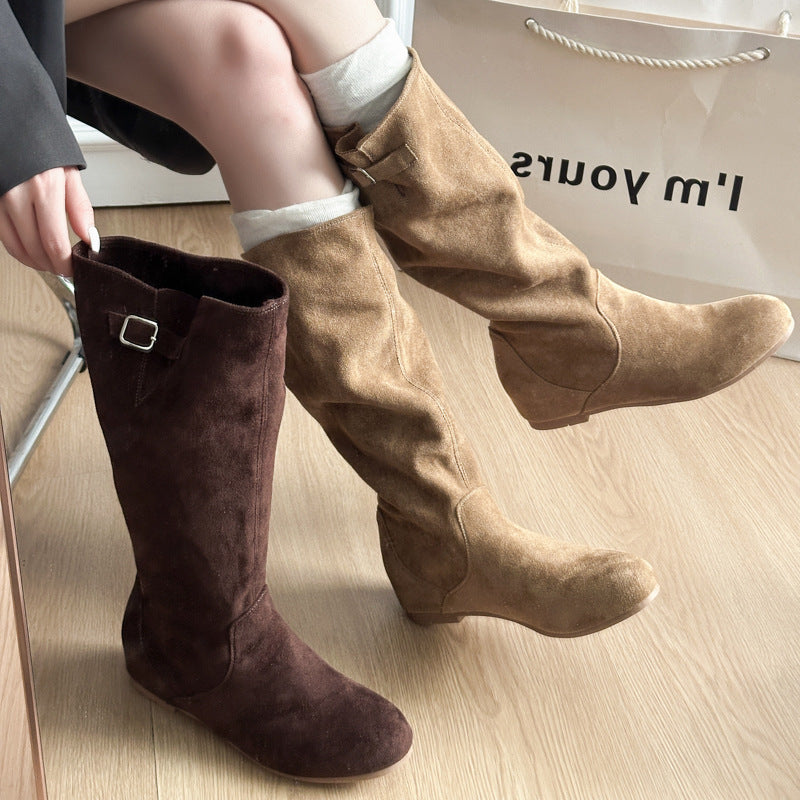 Khaki Nubukleder Spitzstiefel Damen