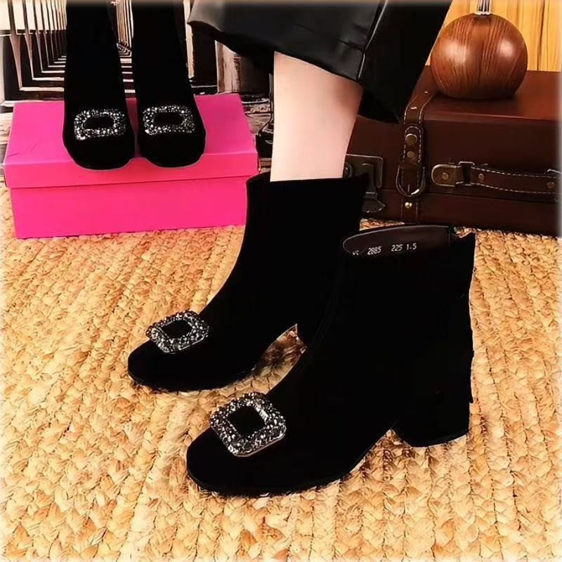 Retro Chunky-Heel Ankle Boots für Damen