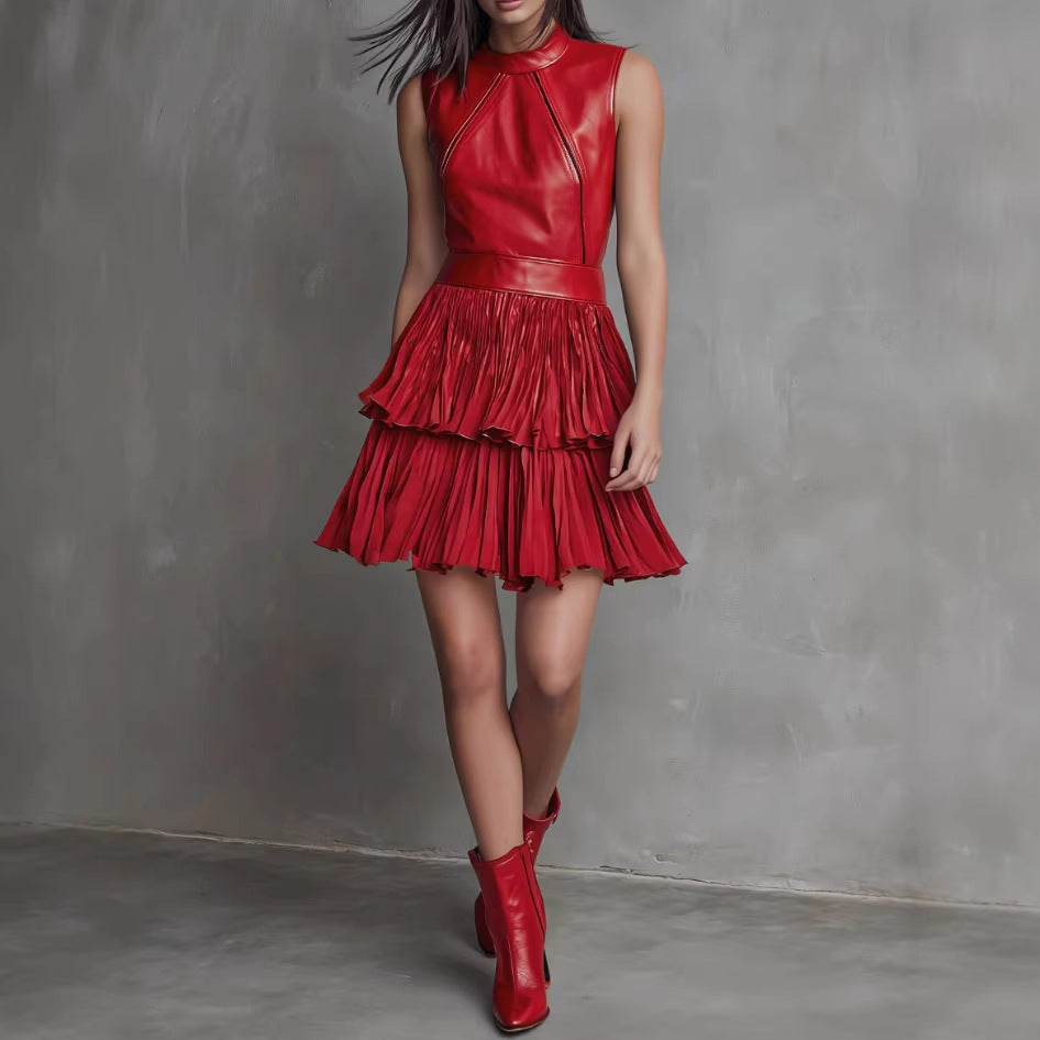 Elegantes Lederimitat-Kleid, doppellagig – Bild 4 | LuxeStyle
