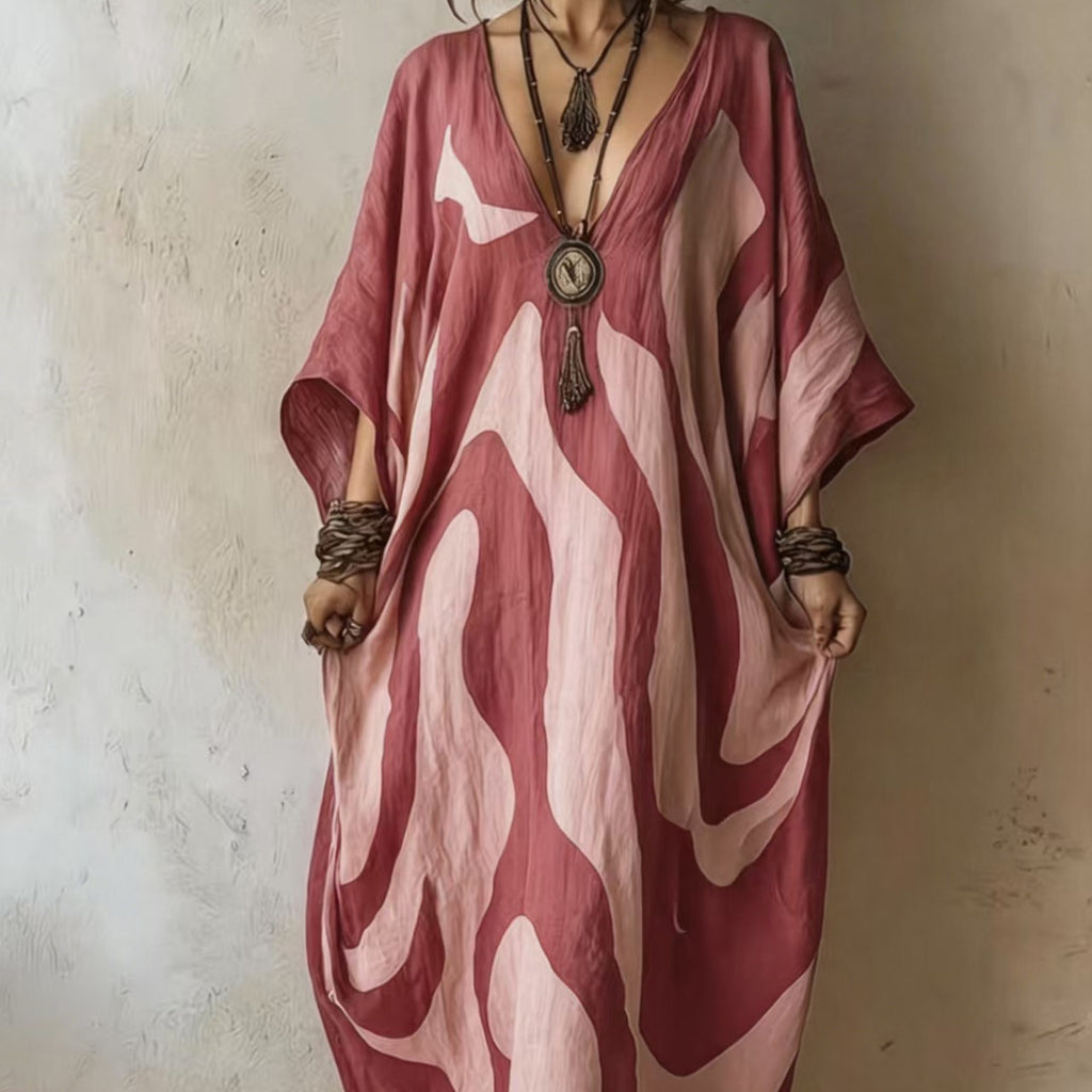 Strandkleid mit V-Ausschnitt und Fledermausärmeln