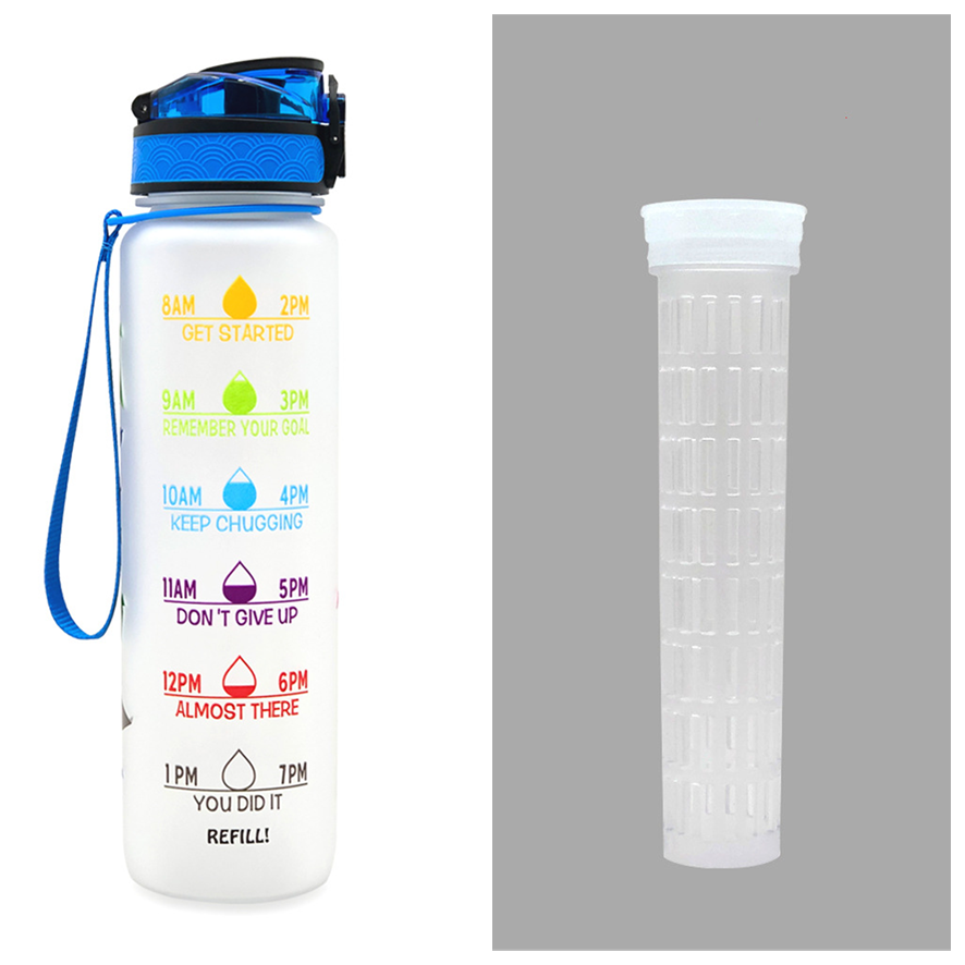Motivierende Wasserflasche mit Zeitmarken, 1L, leckdicht