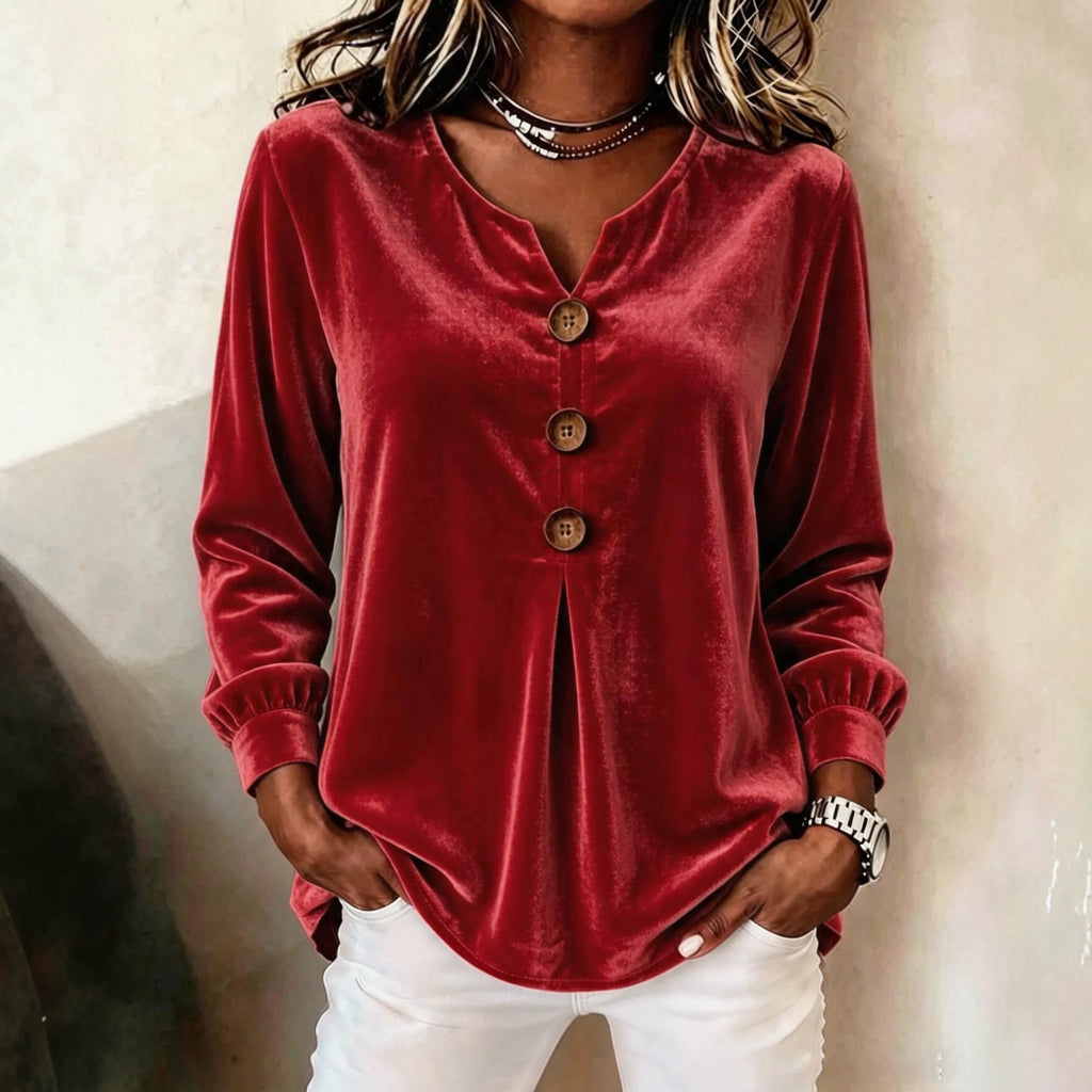 Elegante Samtbluse mit V-Ausschnitt