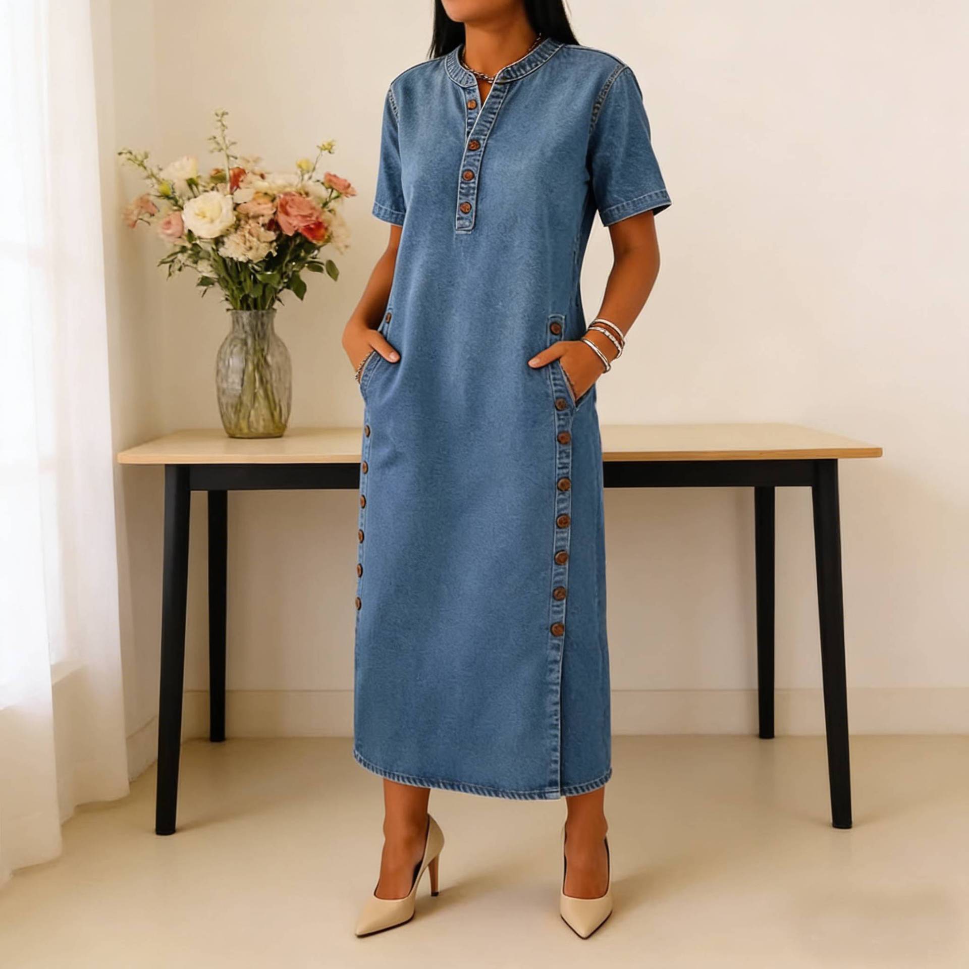 Blauer Casual-Denim-Kleid