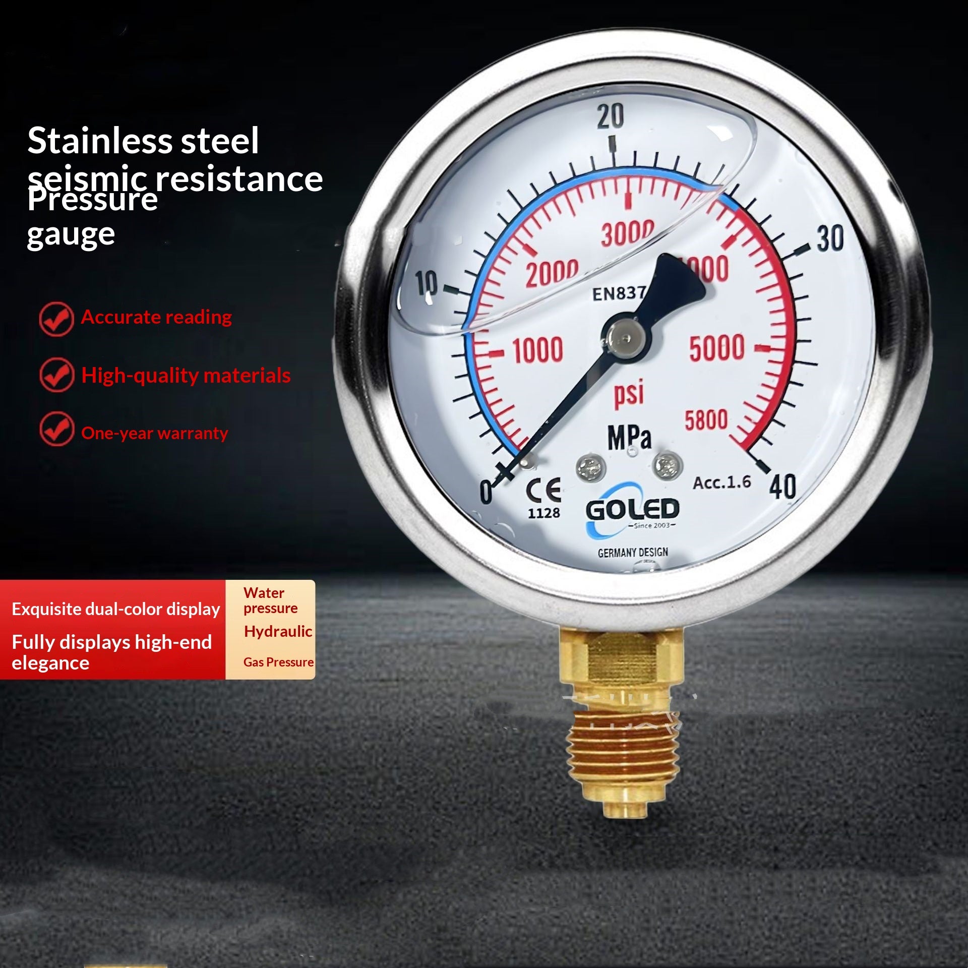 Stossfestes Manometer aus Edelstahl