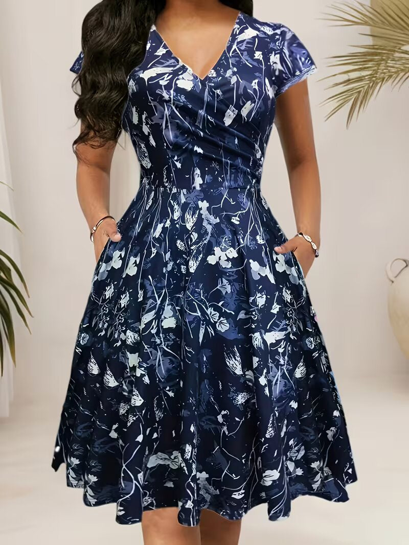 Geblümtes A-Linien Kleid mit V-Ausschnitt | LuxeStyle
