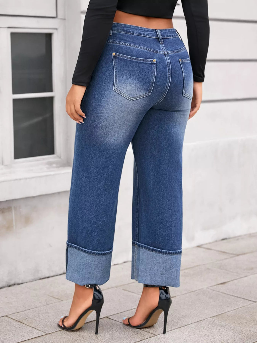 Damen Cuff Washed Wide-Leg Crop-Jeans