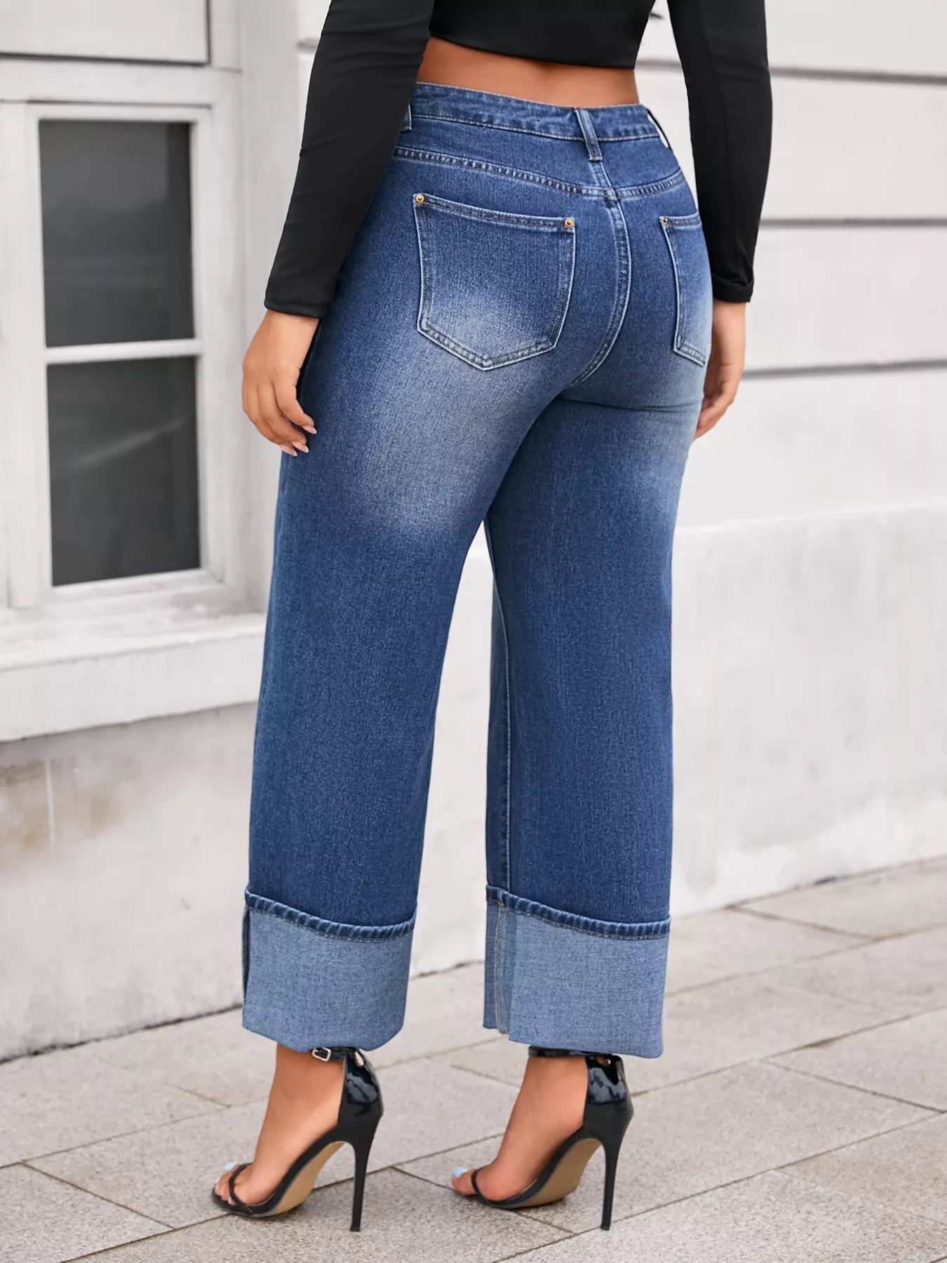 Damen Cuff Washed Wide-Leg Crop-Jeans