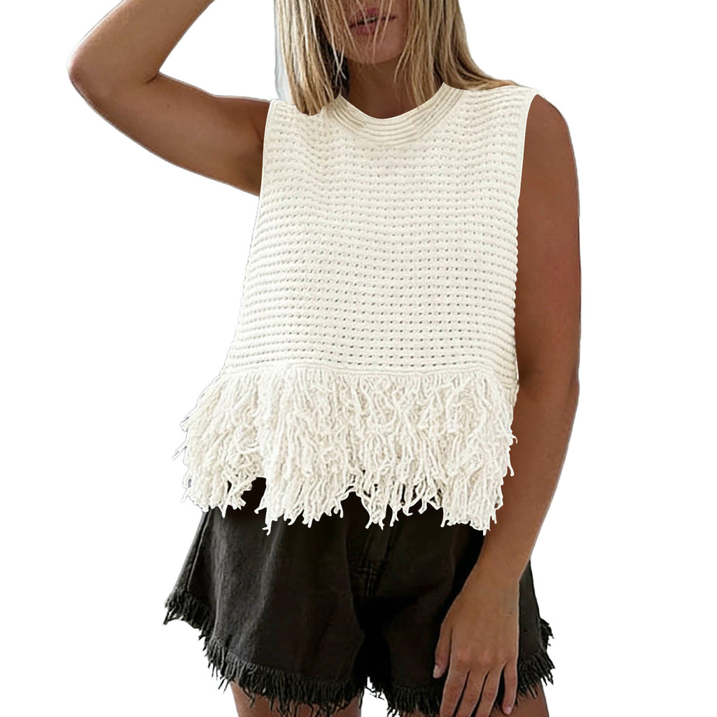 Strick-Top mit Quasten und Rundhals – Bild 1 | LuxeStyle
