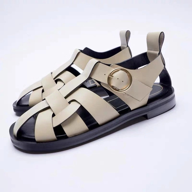Flache Ledersandalen mit runder Zehenpartie – Bild 3 | LuxeStyle