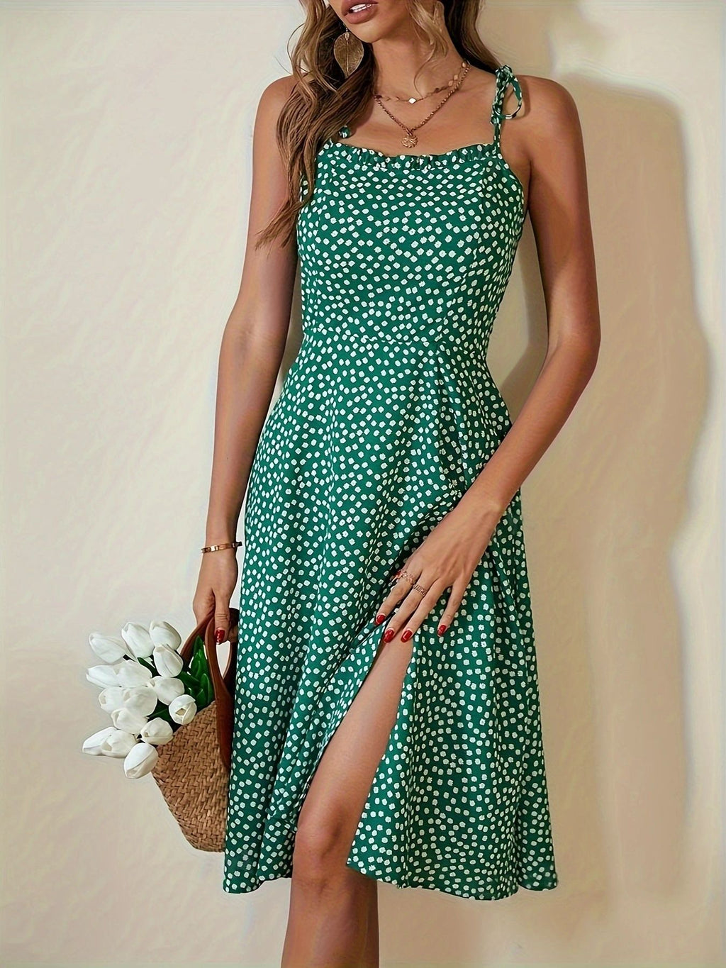 Geblümtes Spaghetti-Träger-Kleid mit Schnürung | LuxeStyle